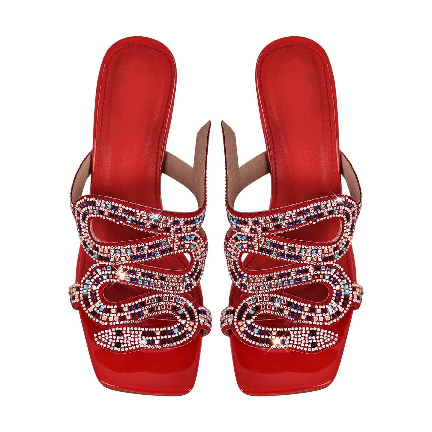 Rhinestone Strap Square Toe High Heel Sandals