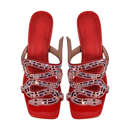 Rhinestone Strap Square Toe High Heel Sandals