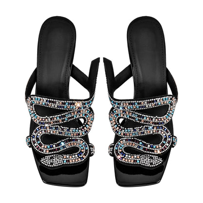 Rhinestone Strap Square Toe High Heel Sandals