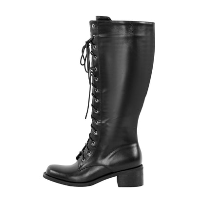 Matte Leather Lace-up Mid-calf Boots