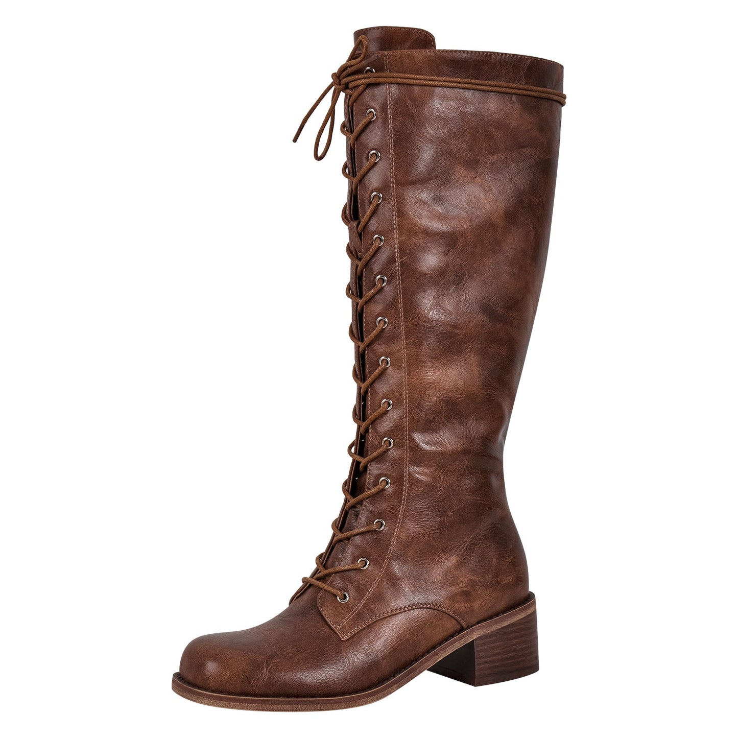 Matte Leather Lace-up Mid-calf Boots