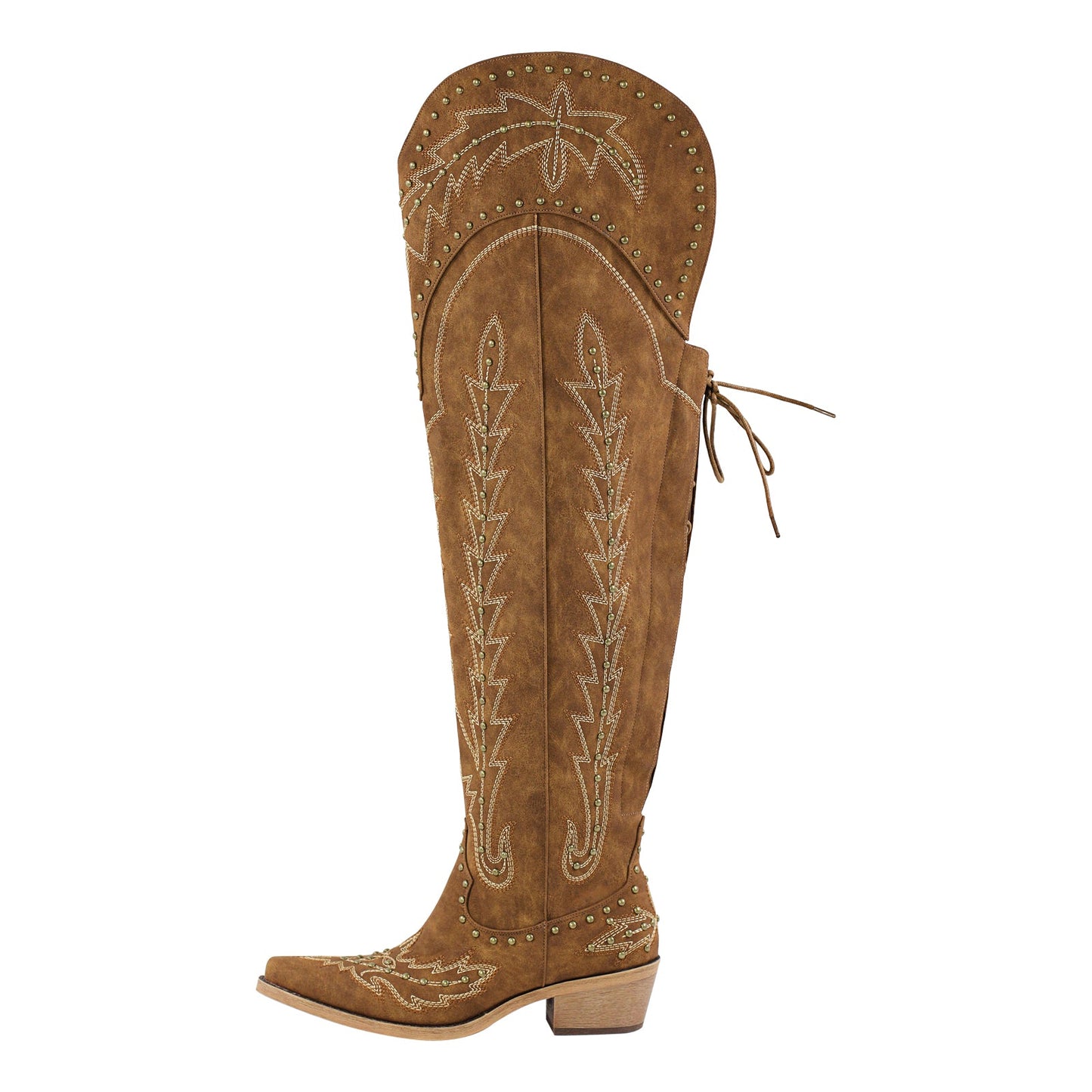 Studded Embroidered Over The Knee Western Boots