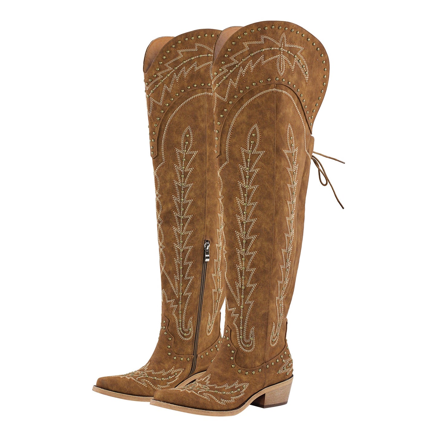 Studded Embroidered Over The Knee Western Boots