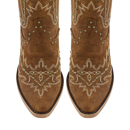 Studded Embroidered Over The Knee Western Boots