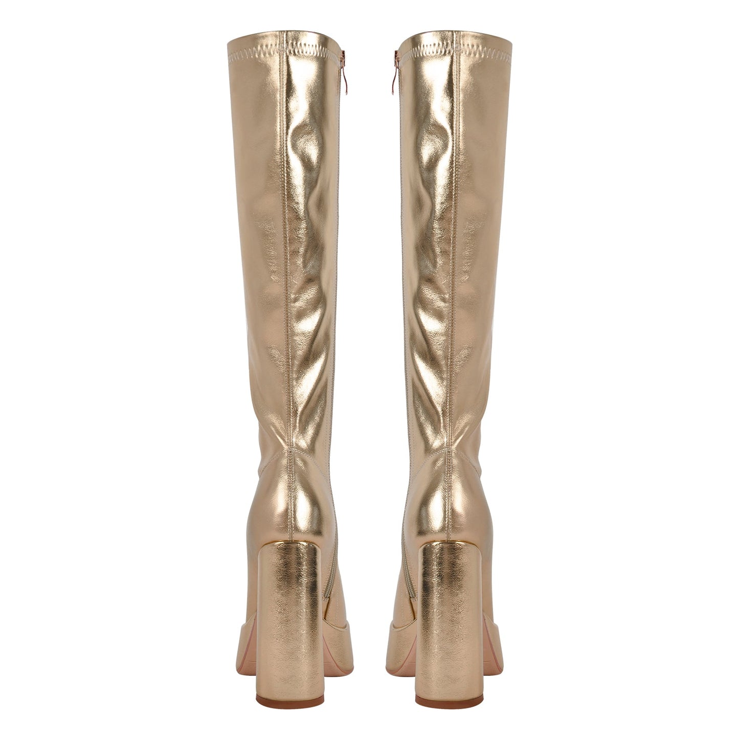 Metallic Leather Platform Chunky Heel Knee High Boots