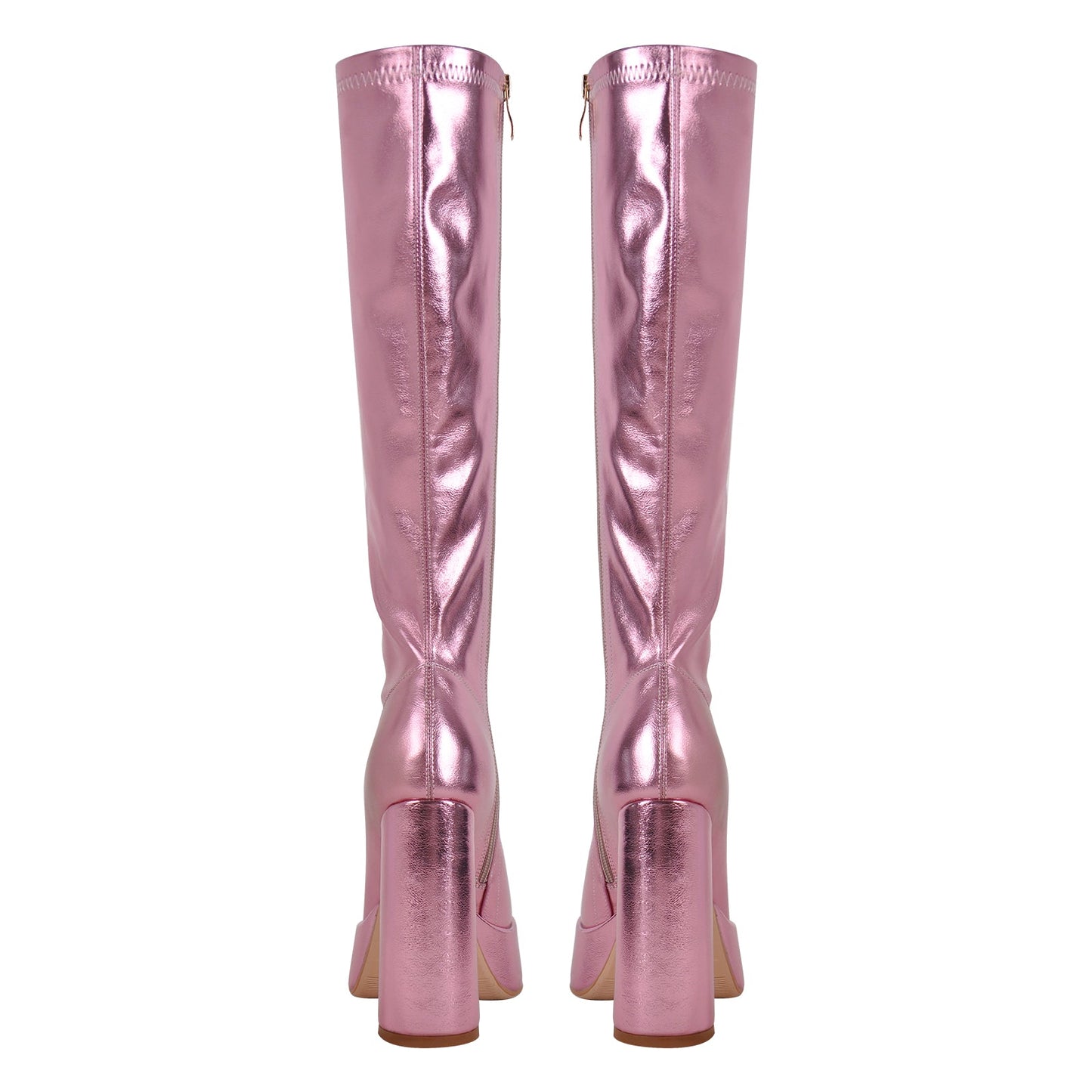 Metallic Leather Platform Chunky Heel Knee High Boots