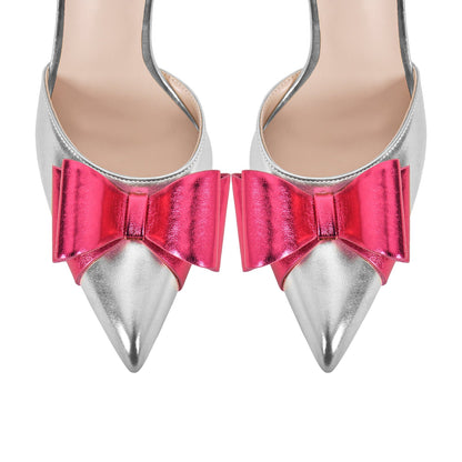 Pointed Toe Stiletto Slingback Bow Pumps