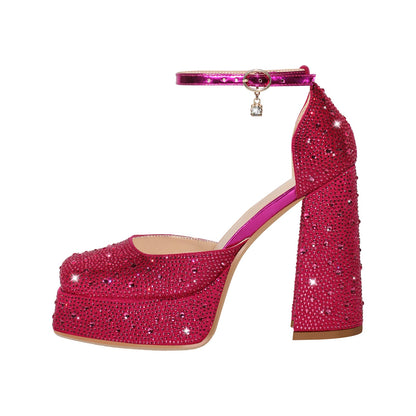 Chunky Heel Platform Rhinestone Ankle Straps Pumps