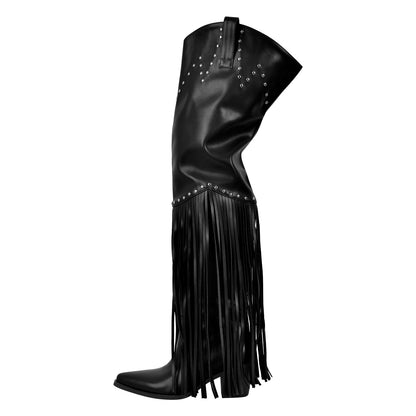 Chunky Heel Fringe Over The Knee Boots