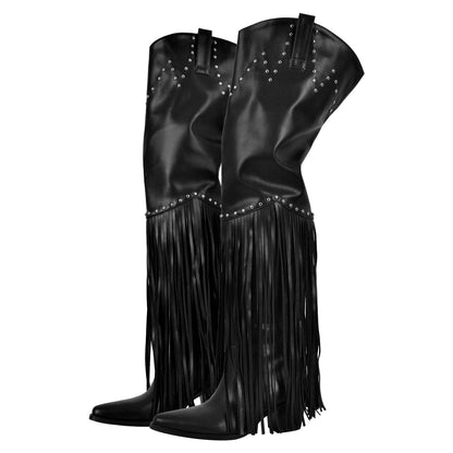 Chunky Heel Fringe Over The Knee Boots