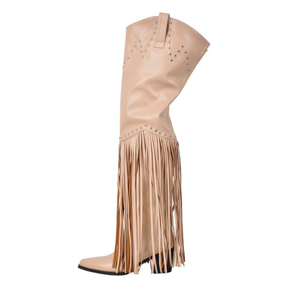 Chunky Heel Fringe Over The Knee Boots