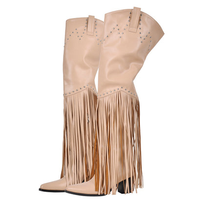 Chunky Heel Fringe Over The Knee Boots