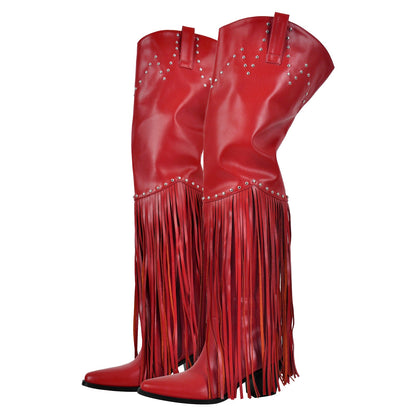 Chunky Heel Fringe Over The Knee Boots