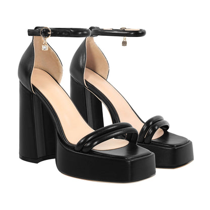 Open Toe Chunky Heel Ankle Strap Platform Sandals