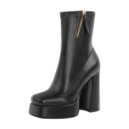 Square Toe Chunky Platform Zipper Ankle Boots