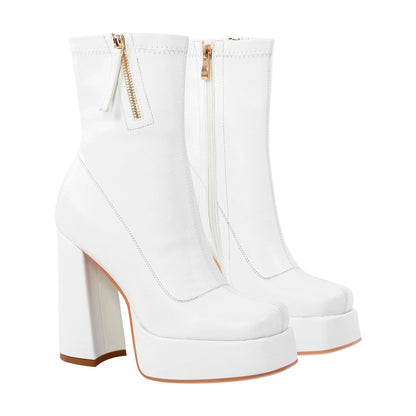 Square Toe Chunky Platform Zipper Ankle Boots