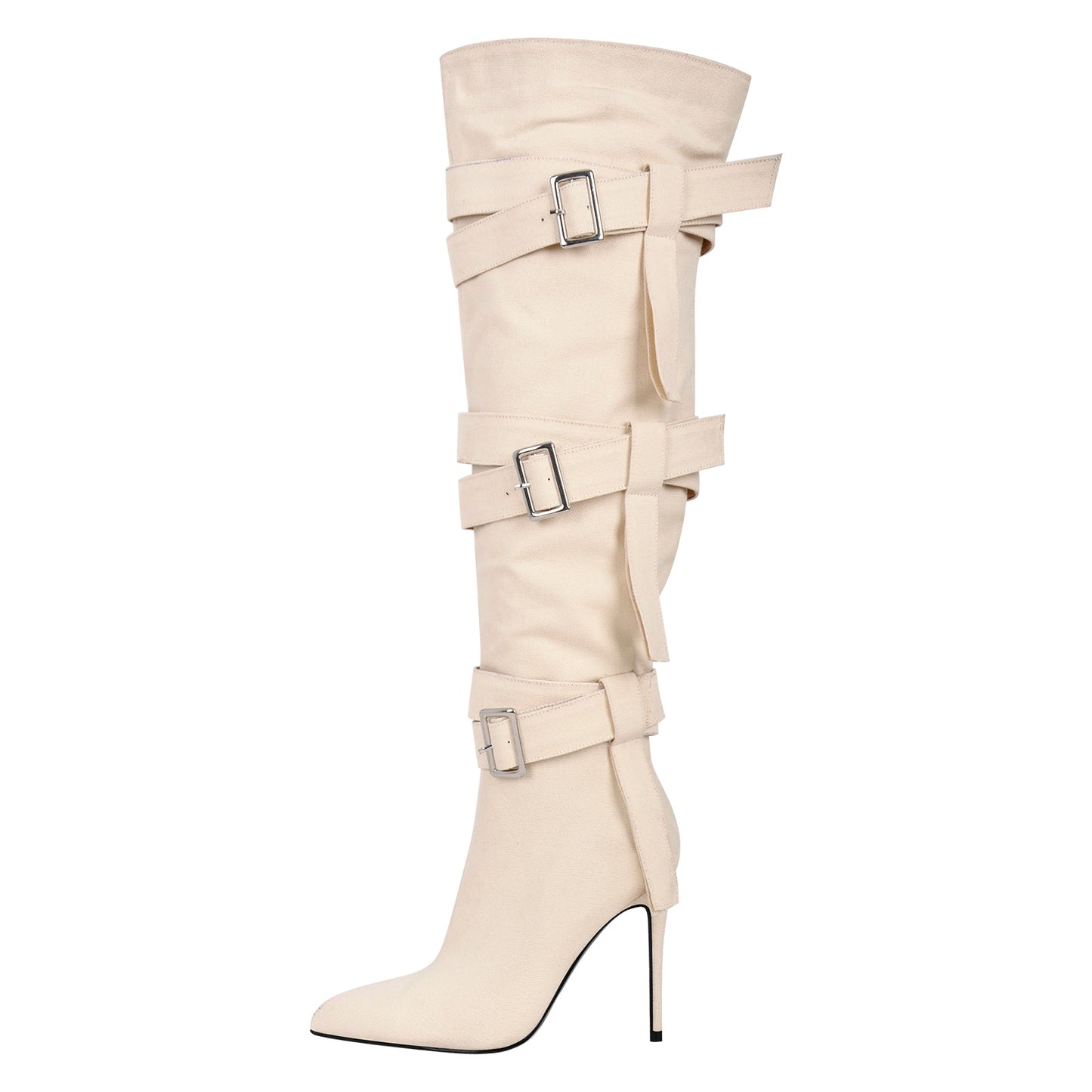 Pointed Toe Buckle Strap Over The Knee Boots