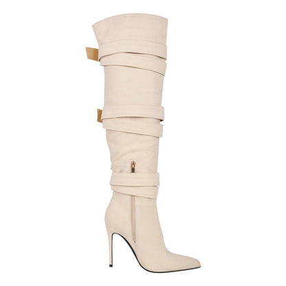 Pointed Toe Buckle Strap Over The Knee Boots