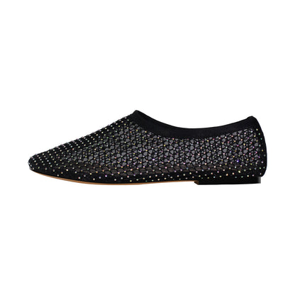 Rhinestone Mesh Round Toe Ballet Flats