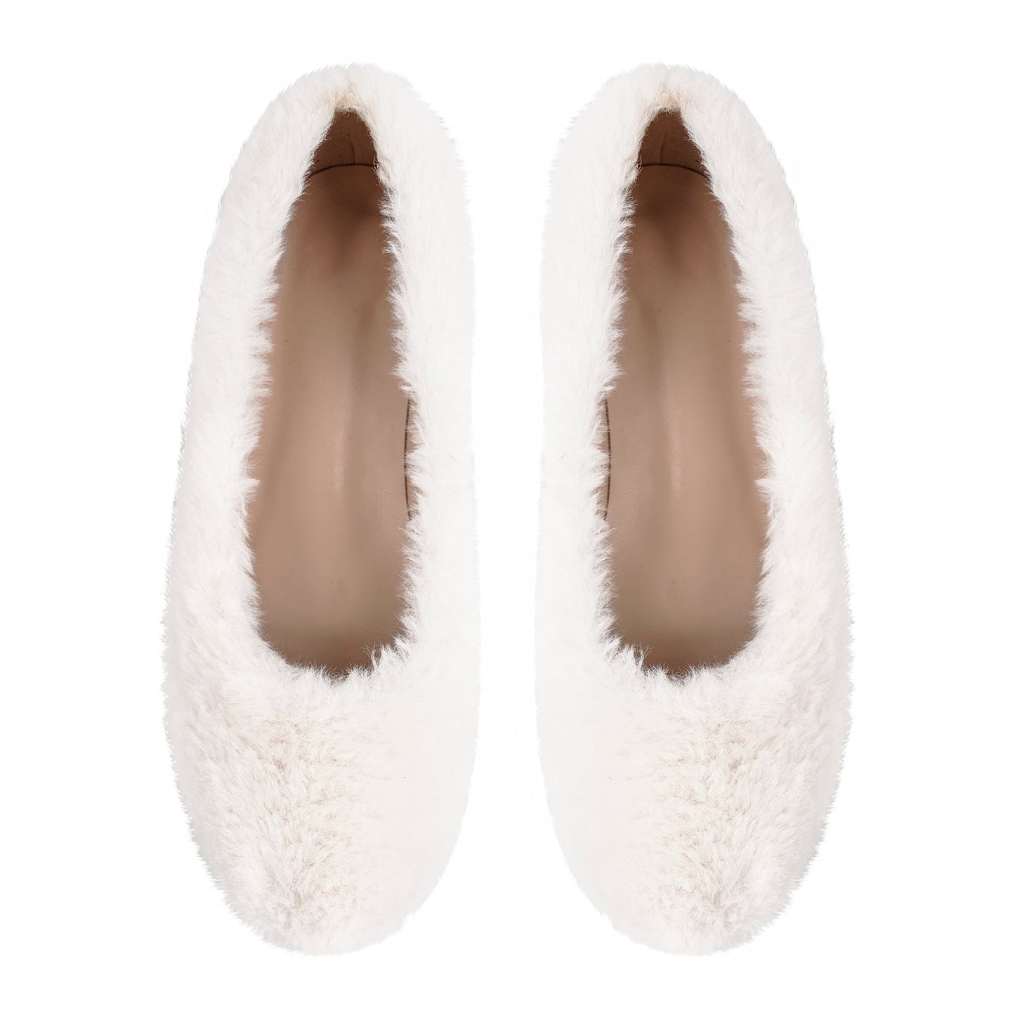 White Fluffy Round Toe Flats