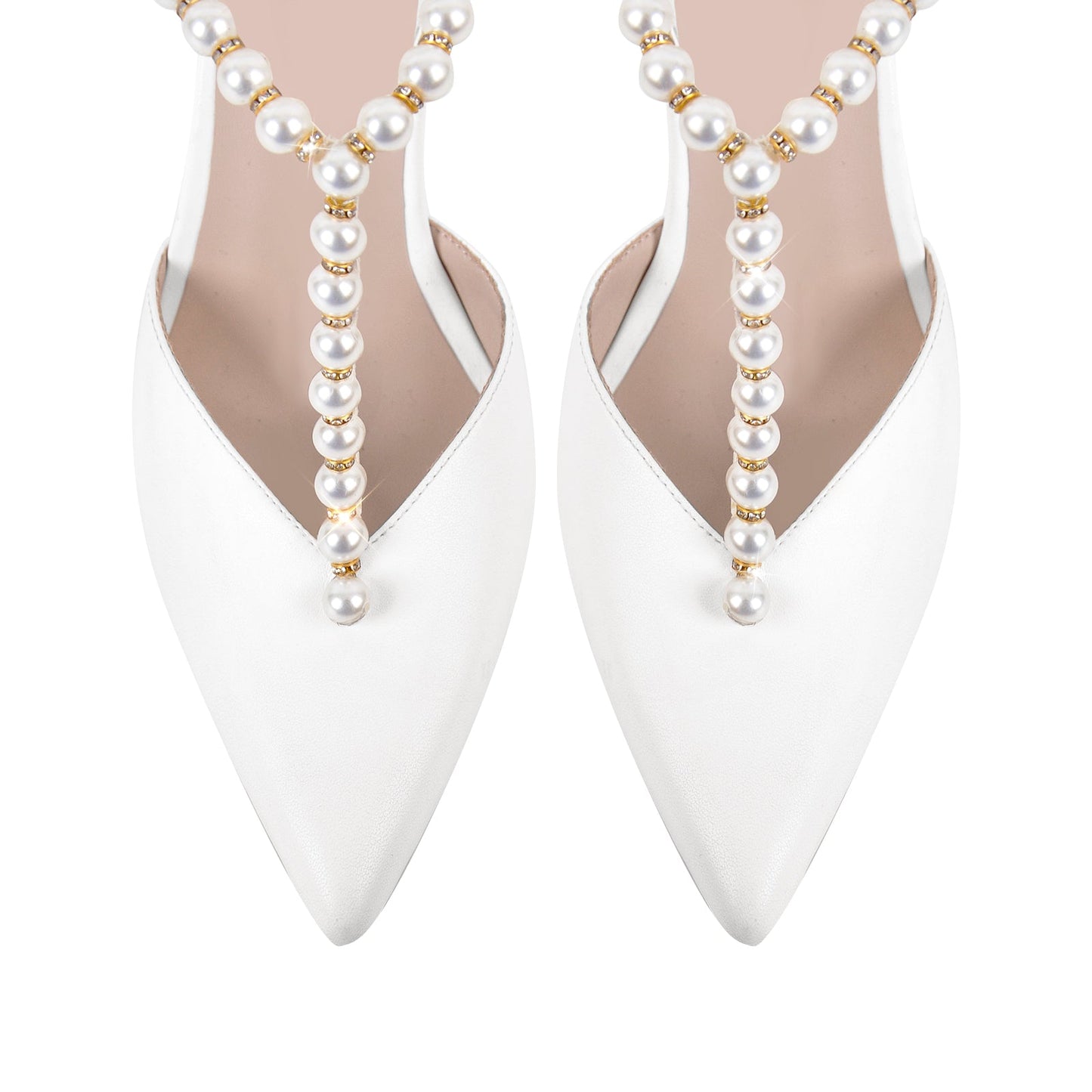 White Pearl Pointed Toe Stiletto Bow Pumps