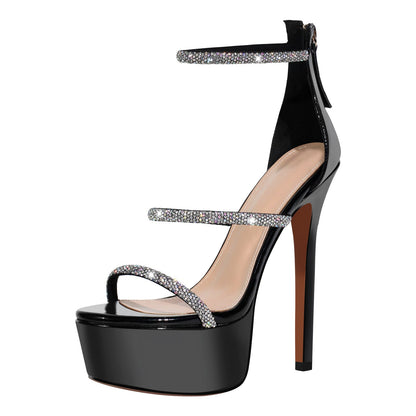 Rhinestone Open Toe Stiletto Platform Sandals