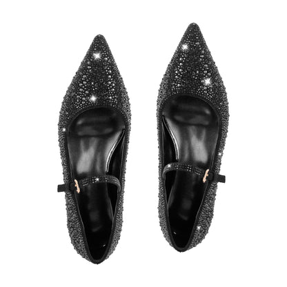 Rhinestone Pointed Toe Round Heel Flats