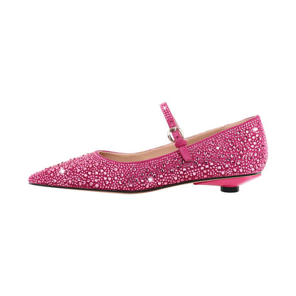 Rhinestone Pointed Toe Round Heel Flats