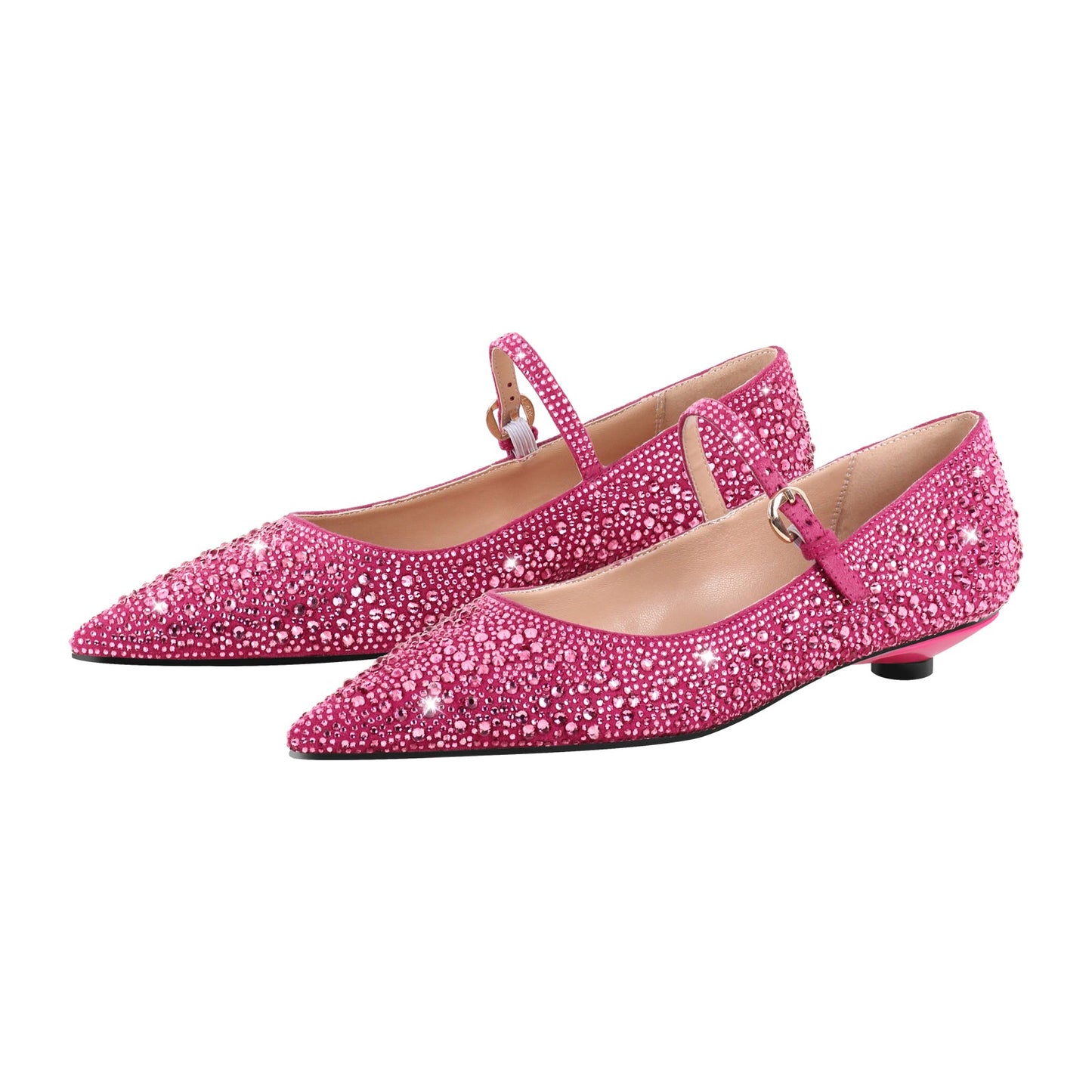 Rhinestone Pointed Toe Round Heel Flats