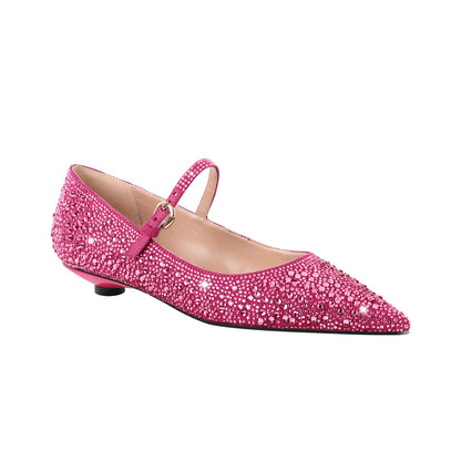 Rhinestone Pointed Toe Round Heel Flats