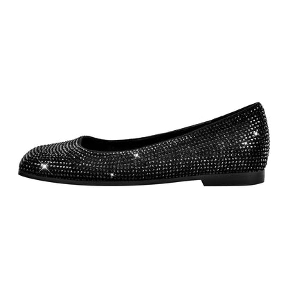 Square Toe Rhinestone  Flats