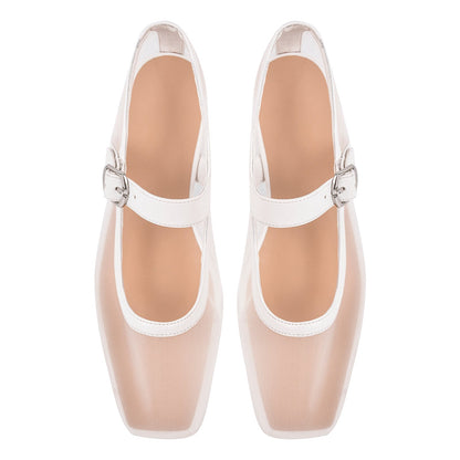 Square Toe Mesh Ballet Flats