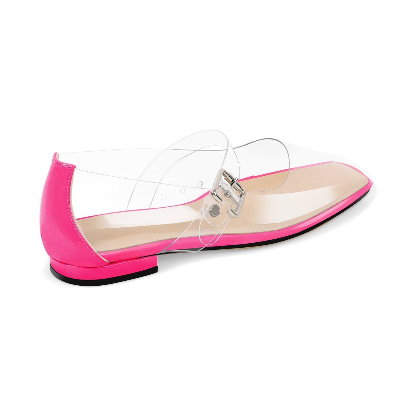 Clear Square Toe Strap Buckle Flats