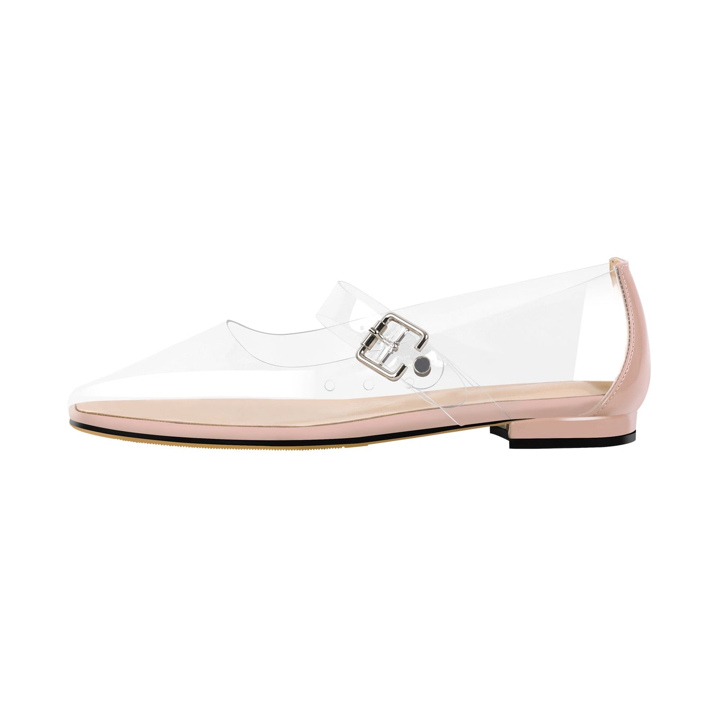 Clear Square Toe Strap Buckle Flats