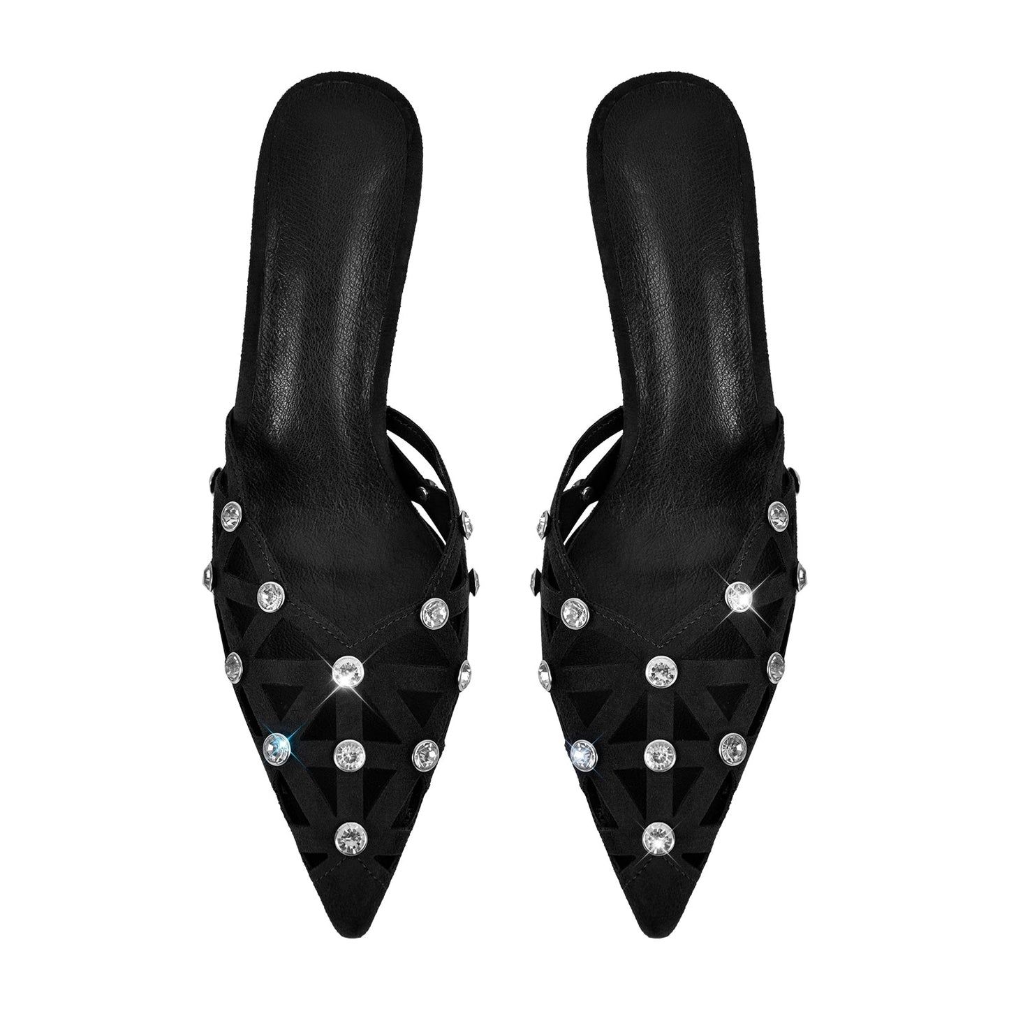 Rhinestone Pointed Toe Hollow Mules Sandals