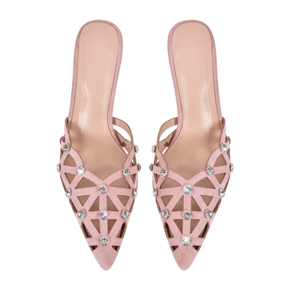 Rhinestone Pointed Toe Hollow Mules Sandals