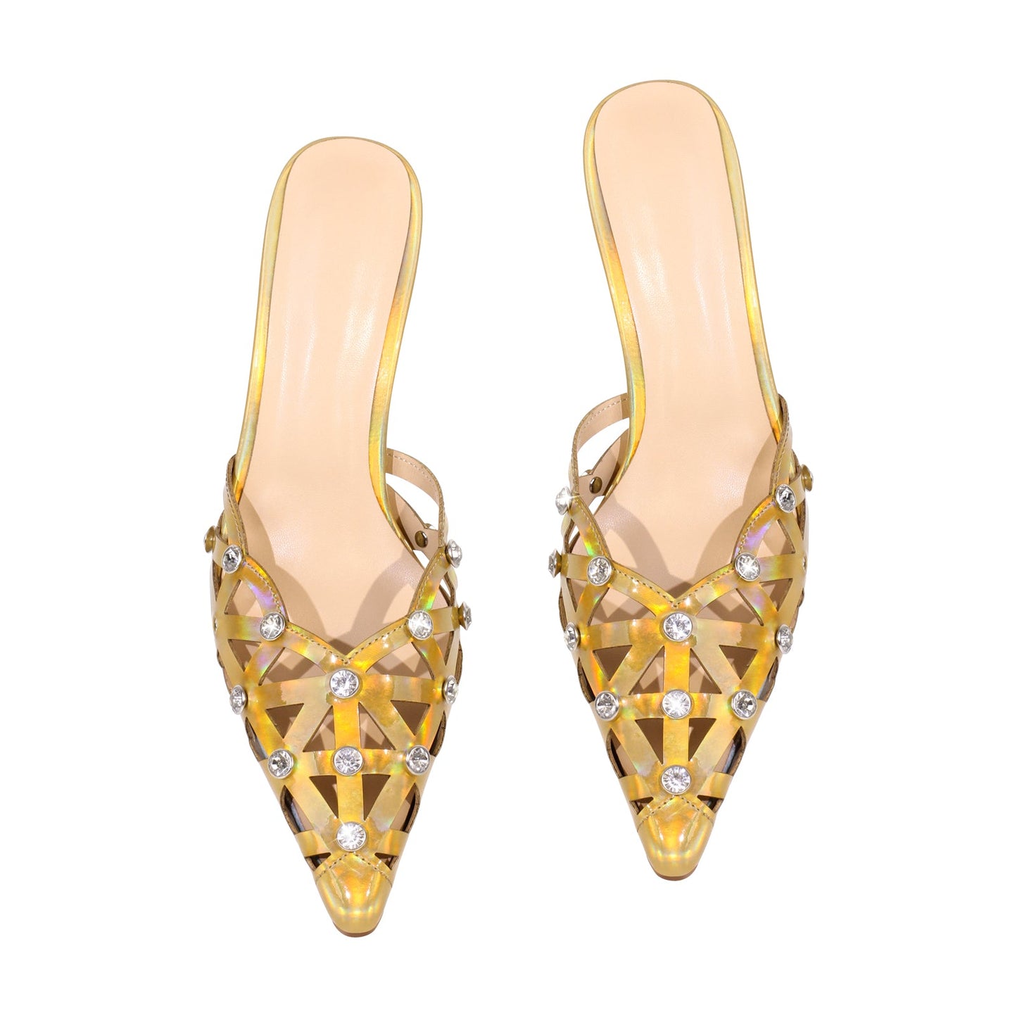 Rhinestone Pointed Toe Hollow Mules Sandals