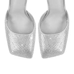 Rhinestone Square Toe Chunky Heel Ankle Strap Pumps