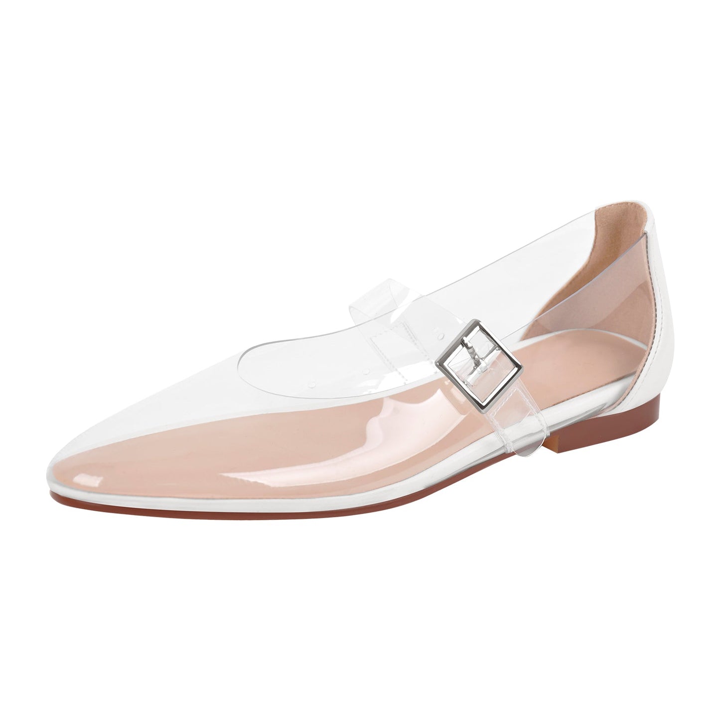 Clear Round Toe Buckle Flats