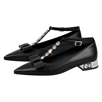 Rhinestone Pointed Toe Ankle Strap Flats