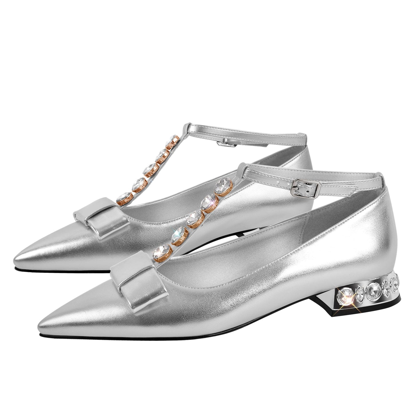 Rhinestone Pointed Toe Ankle Strap Flats