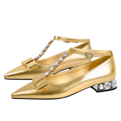 Rhinestone Pointed Toe Ankle Strap Flats