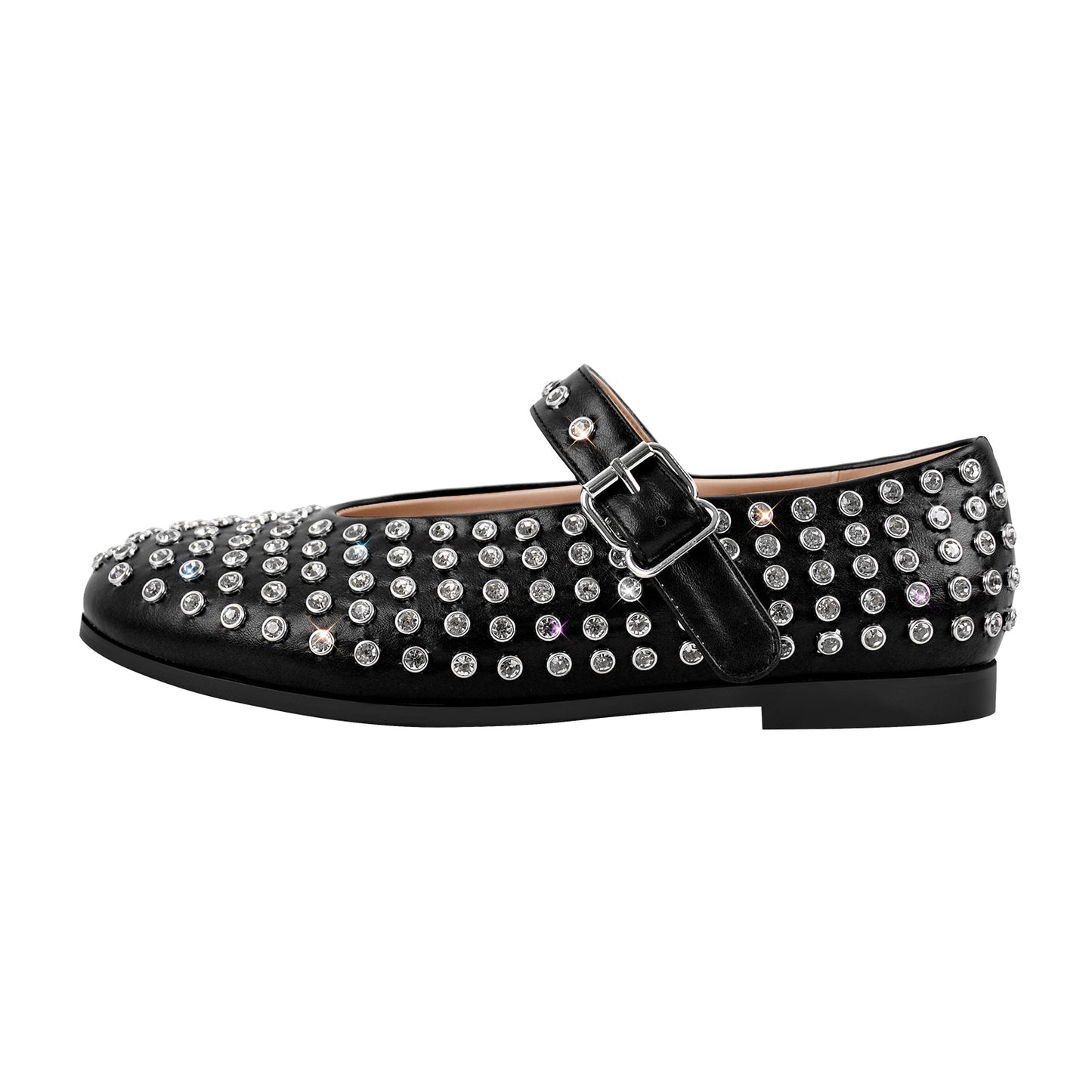 Silver Diamante Crystals Buckle Straps Flats