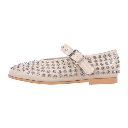 Silver Diamante Crystals Buckle Straps Flats