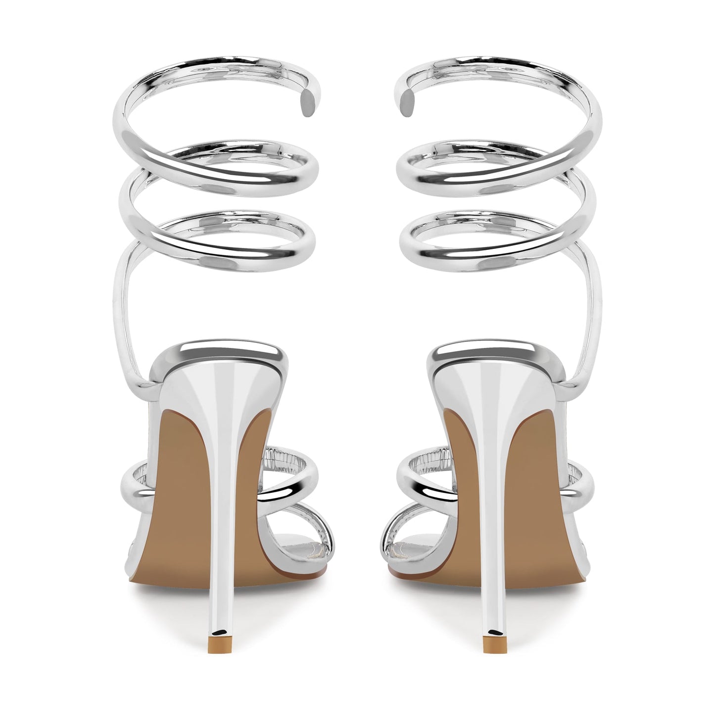 Silver Square Toe Strap Stiletto Sandals