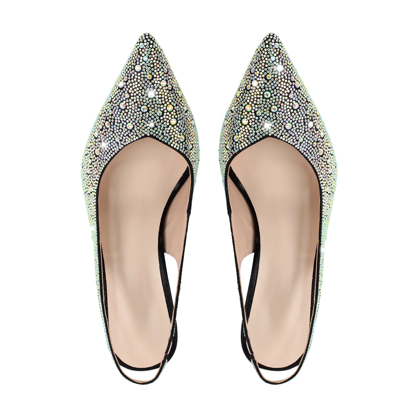 Pointed Toe Rhinestone Kitten Heel Slingback Pumps