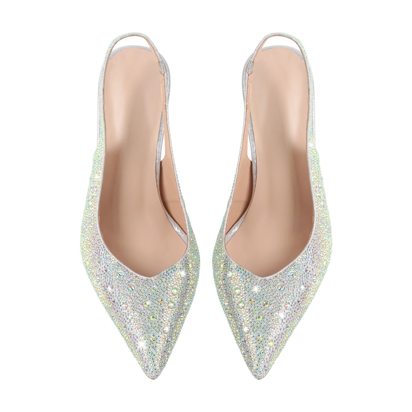 Pointed Toe Rhinestone Kitten Heel Slingback Pumps