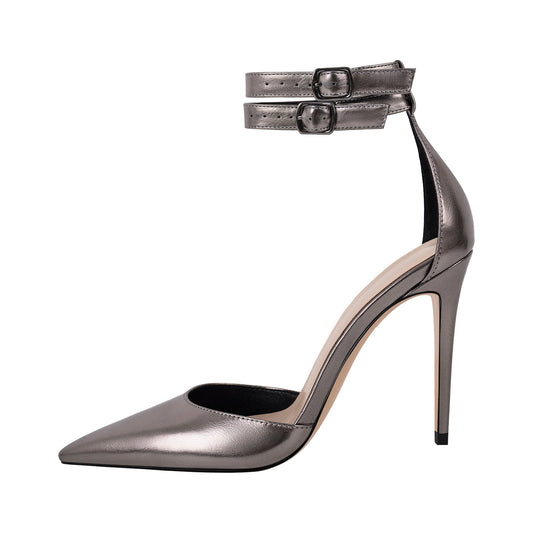 Steel Pointed Toe Double Ankle Strap D'Orsay Pumps