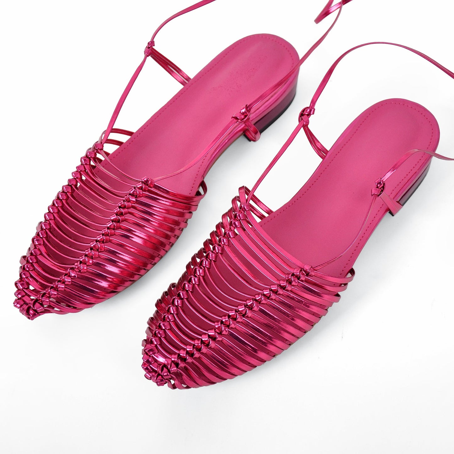 Pointed Toe Lace-up Strap Flats