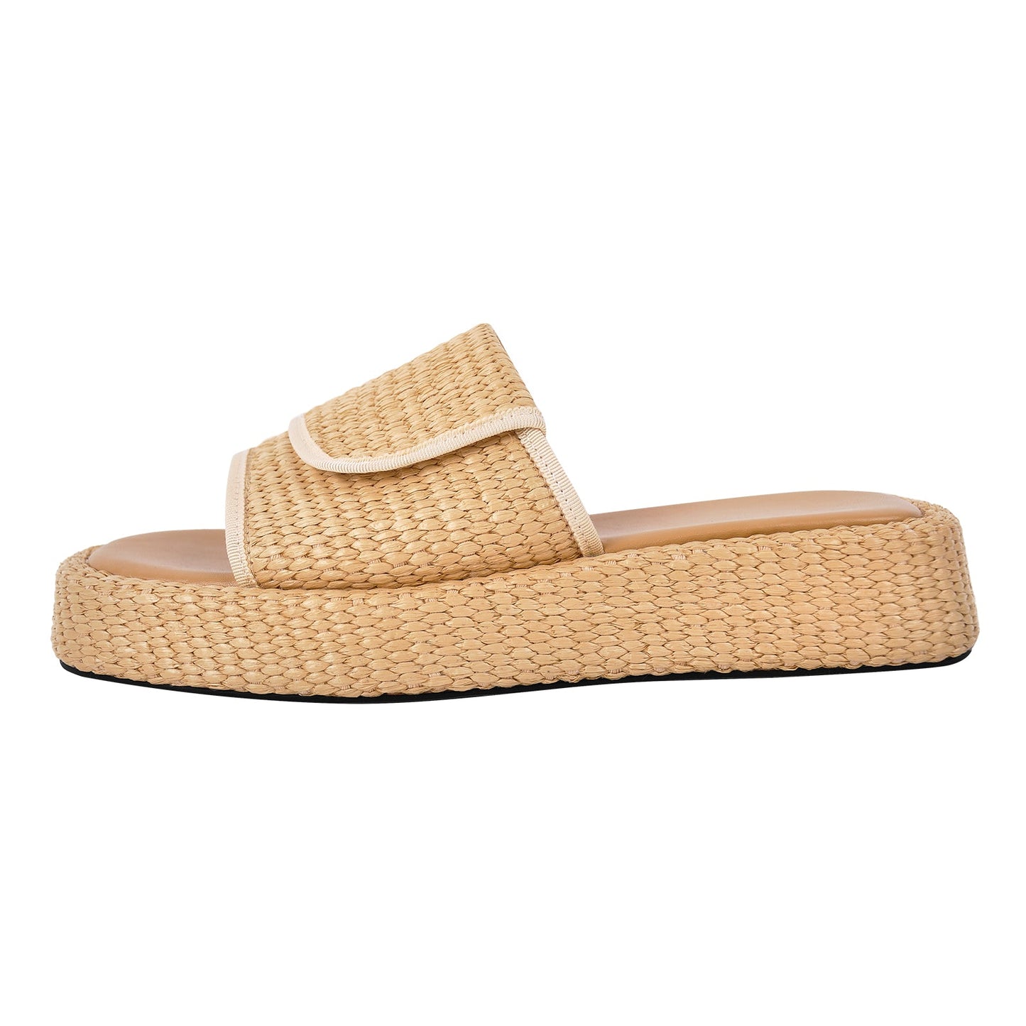 Straw Platform Square Toe Flats Slippers